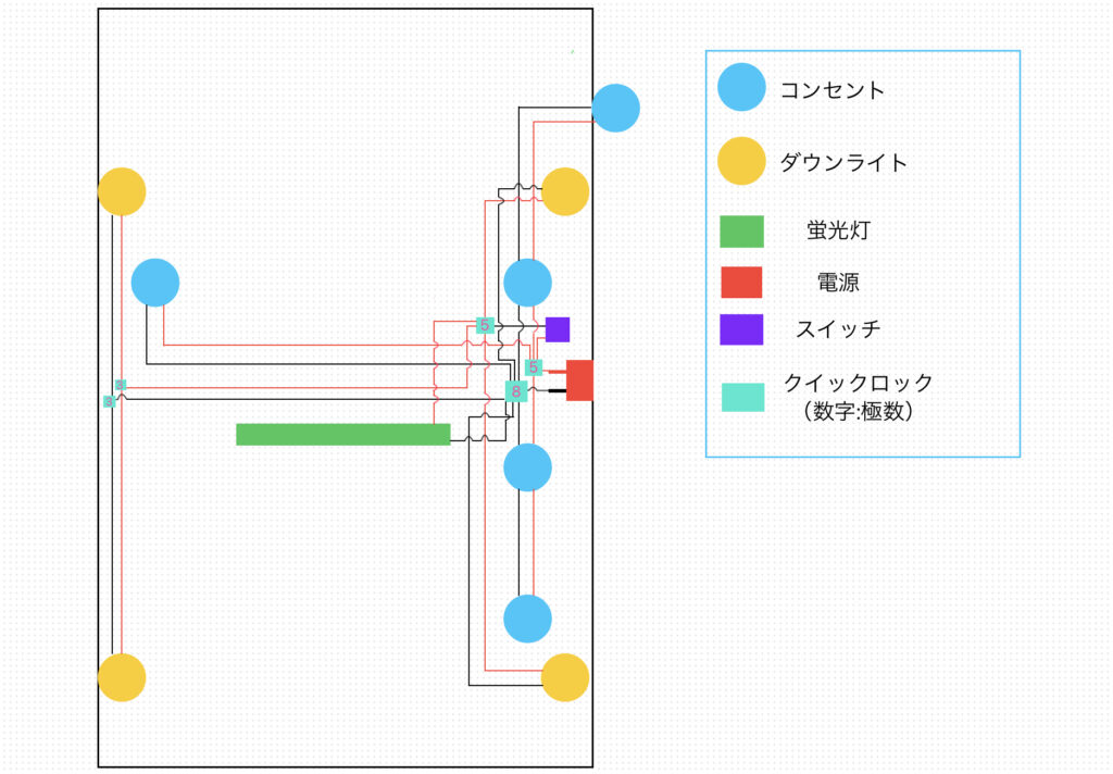 電気配線図のイラスト:ヨドガレージの断熱施工と電気配線